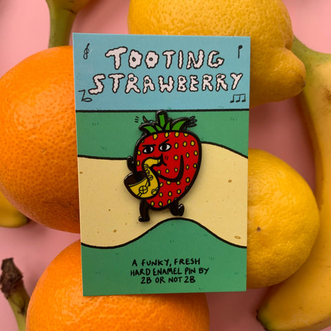 Tooting Strawberry Saxophone Pin –– 2B or Not 2B